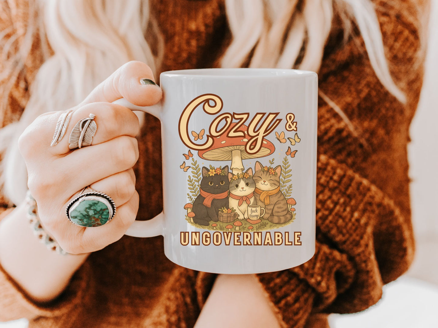 Cozy and Ungovernable Cat Subtle Fuck Trump Hidden Message Mug