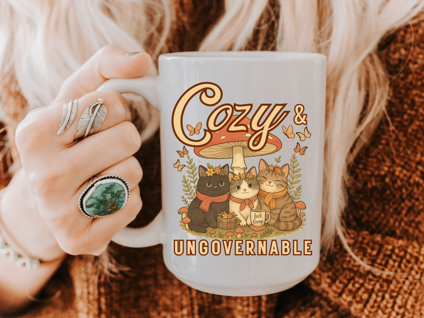 Cozy and Ungovernable Cat Subtle Fuck Trump Hidden Message Mug