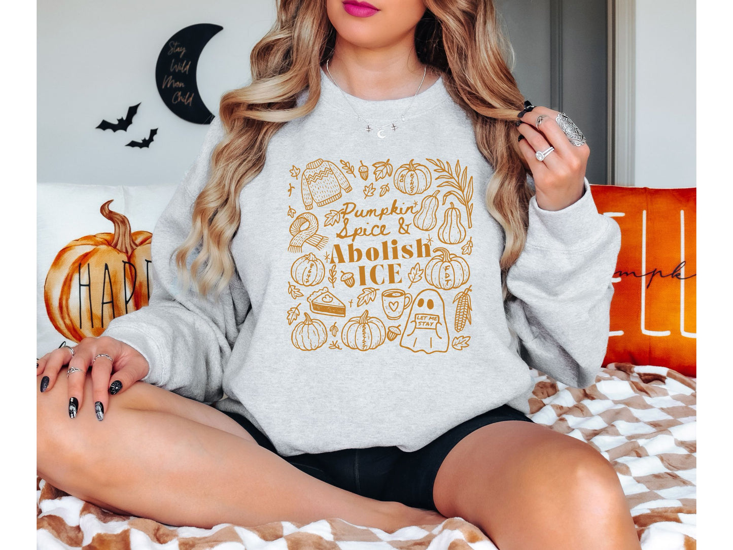 Abolish Ice Anti Trump Fall Doodles Crewneck Sweatshirt
