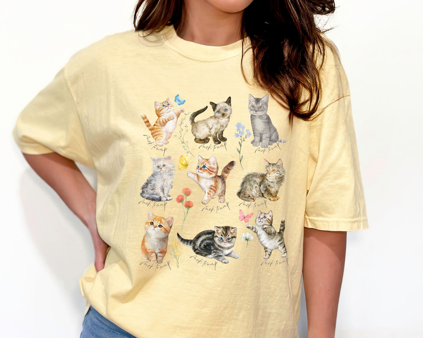 Subtle Fuck Trump Floral Wildflower Kitten Comfort Colors Tee Shirt