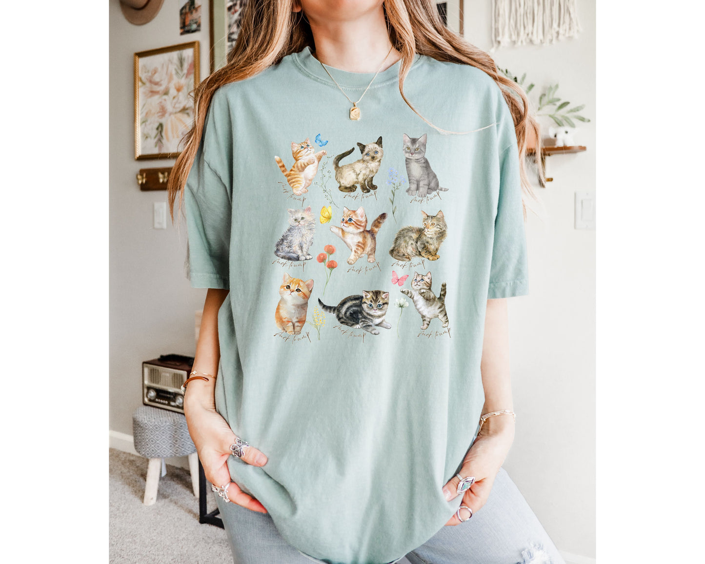 Subtle Fuck Trump Floral Wildflower Kitten Comfort Colors Tee Shirt