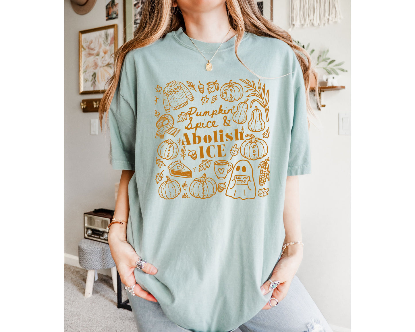 Pumpkin Spice and Abolish Ice Comfort Colors Tee Shirt