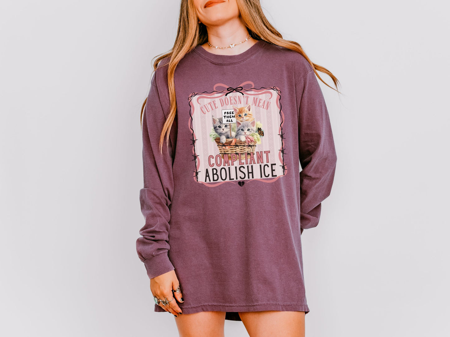 Abolish Ice Kitten Long Sleeved Comfort Colors Tee Shirt