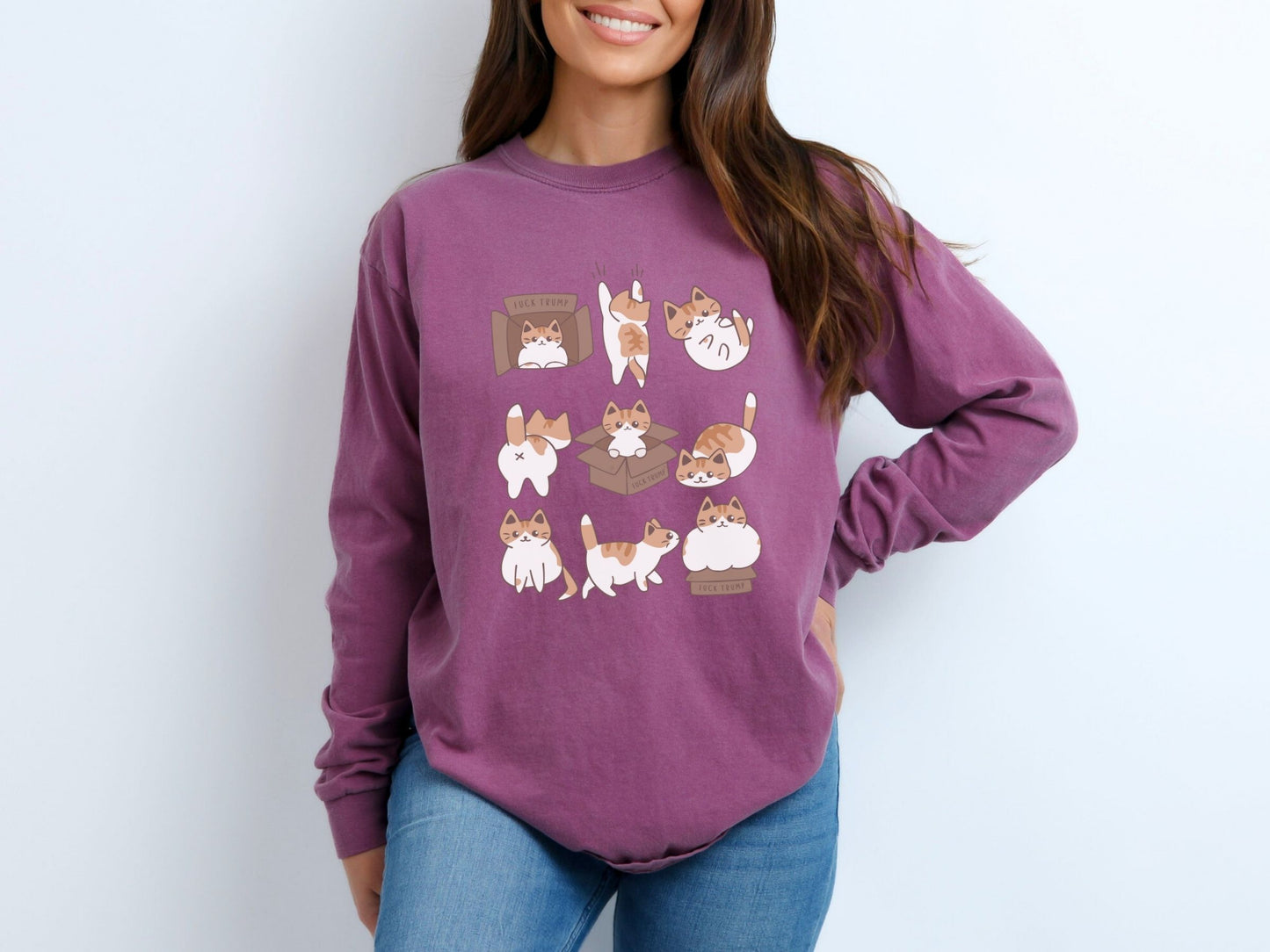 Calico Cat Fuck Trump Comfort Colors Long Sleeved Tee Shirt