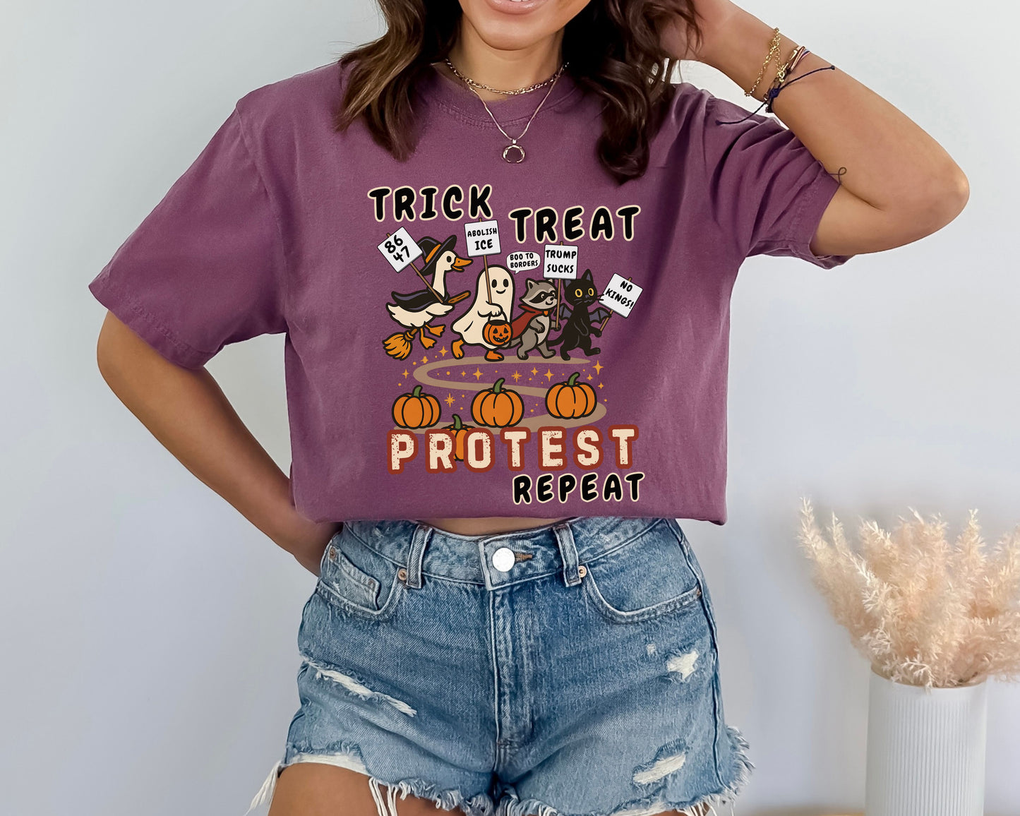 Trick Treat Protest Repeat Anti Trump Comfort Colors Halloween Shirt