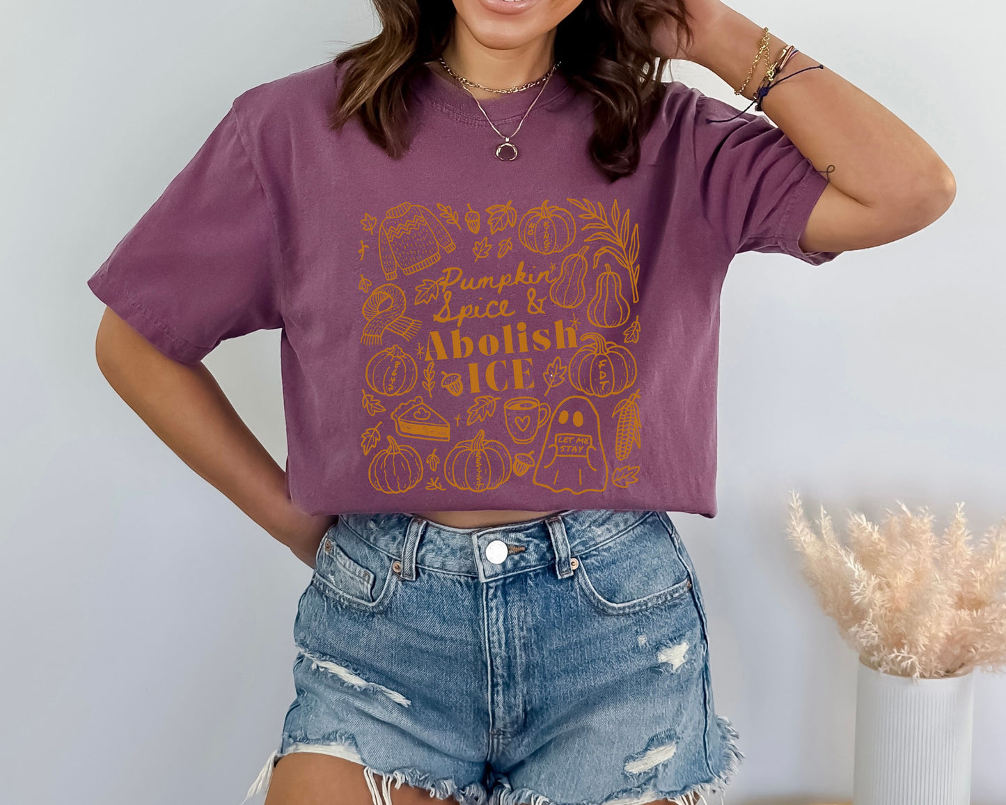 Pumpkin Spice and Abolish Ice Comfort Colors Tee Shirt