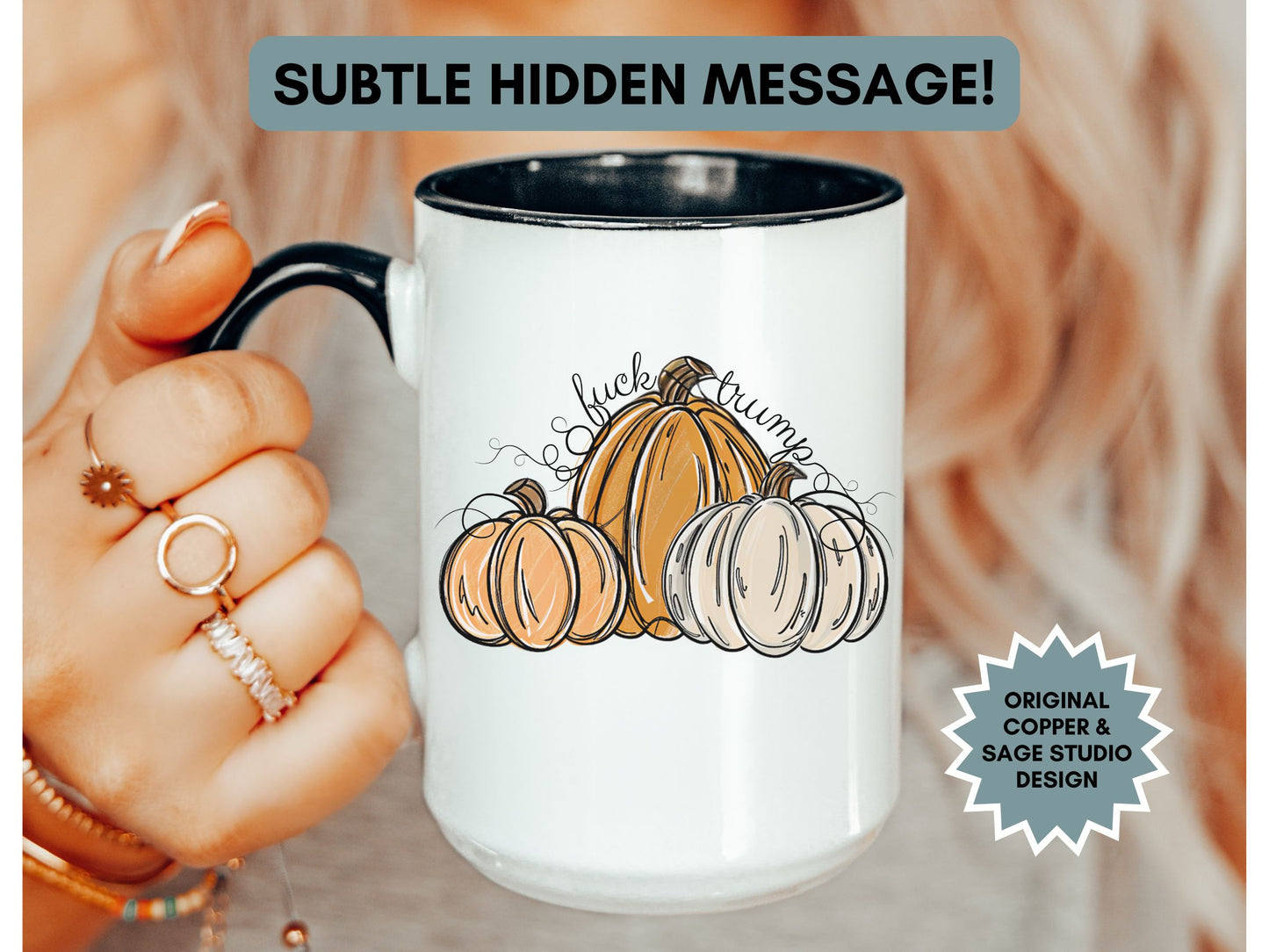 Subtle Fuck Trump Pumpkin Halloween Hidden Message Mug