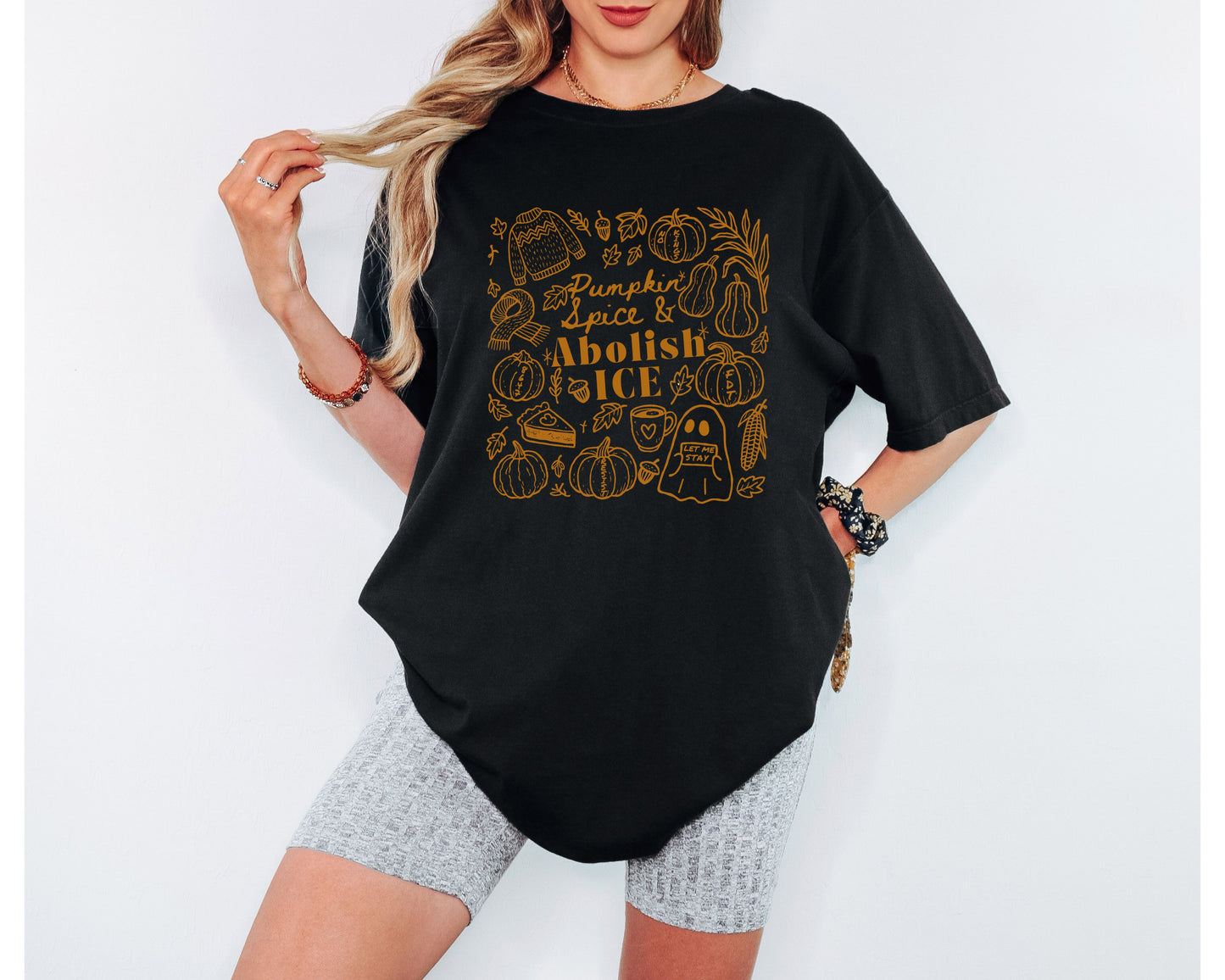 Pumpkin Spice and Abolish Ice Comfort Colors Tee Shirt