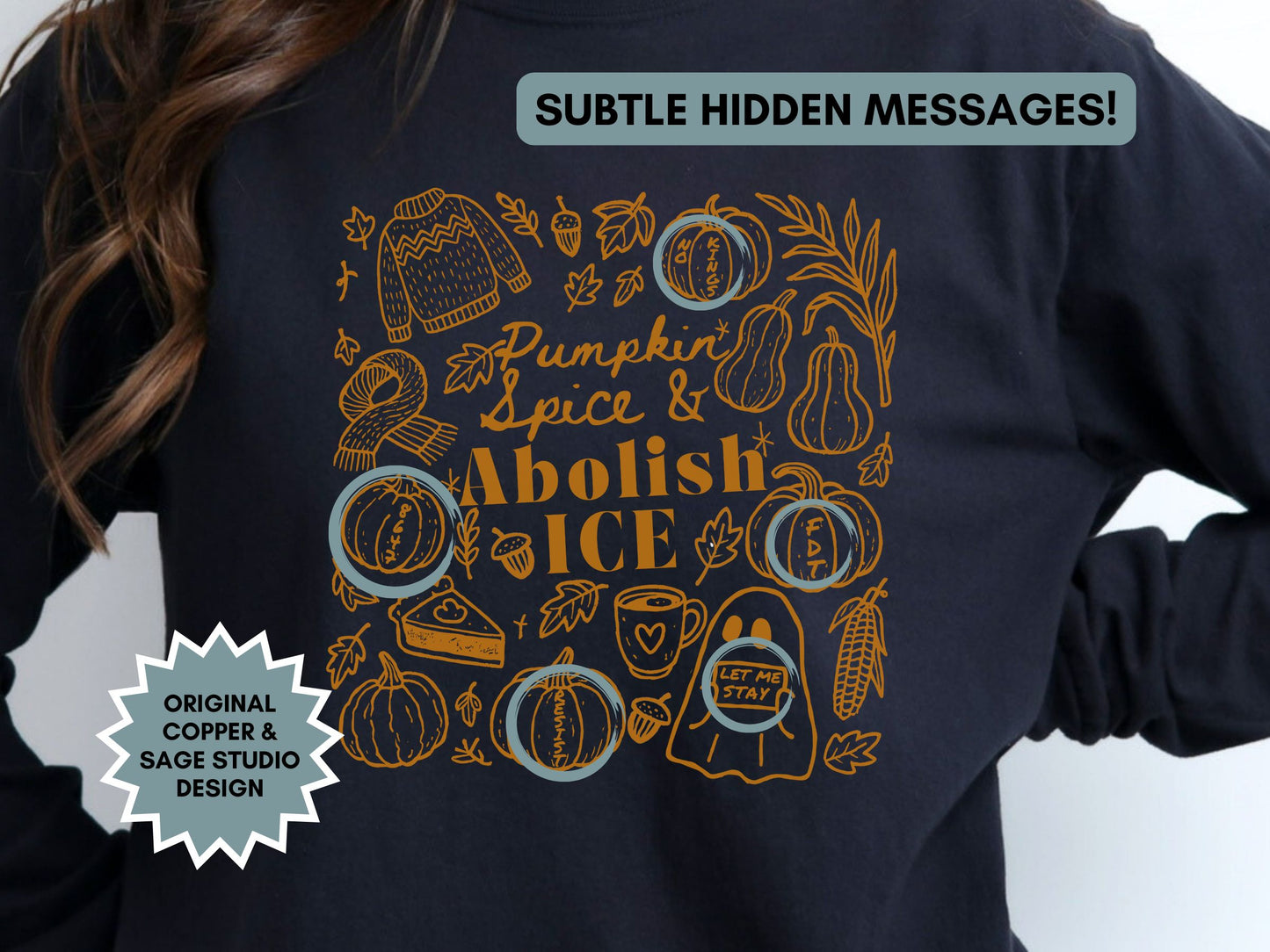 Abolish Ice Fall Doodles Anti Trump Long Sleeved Comfort Colors Tee Shirt