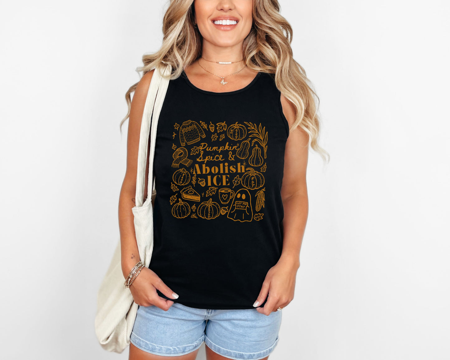 Abolish Ice Fuck Trump Fall Doodles Comfort Colors Tank Top