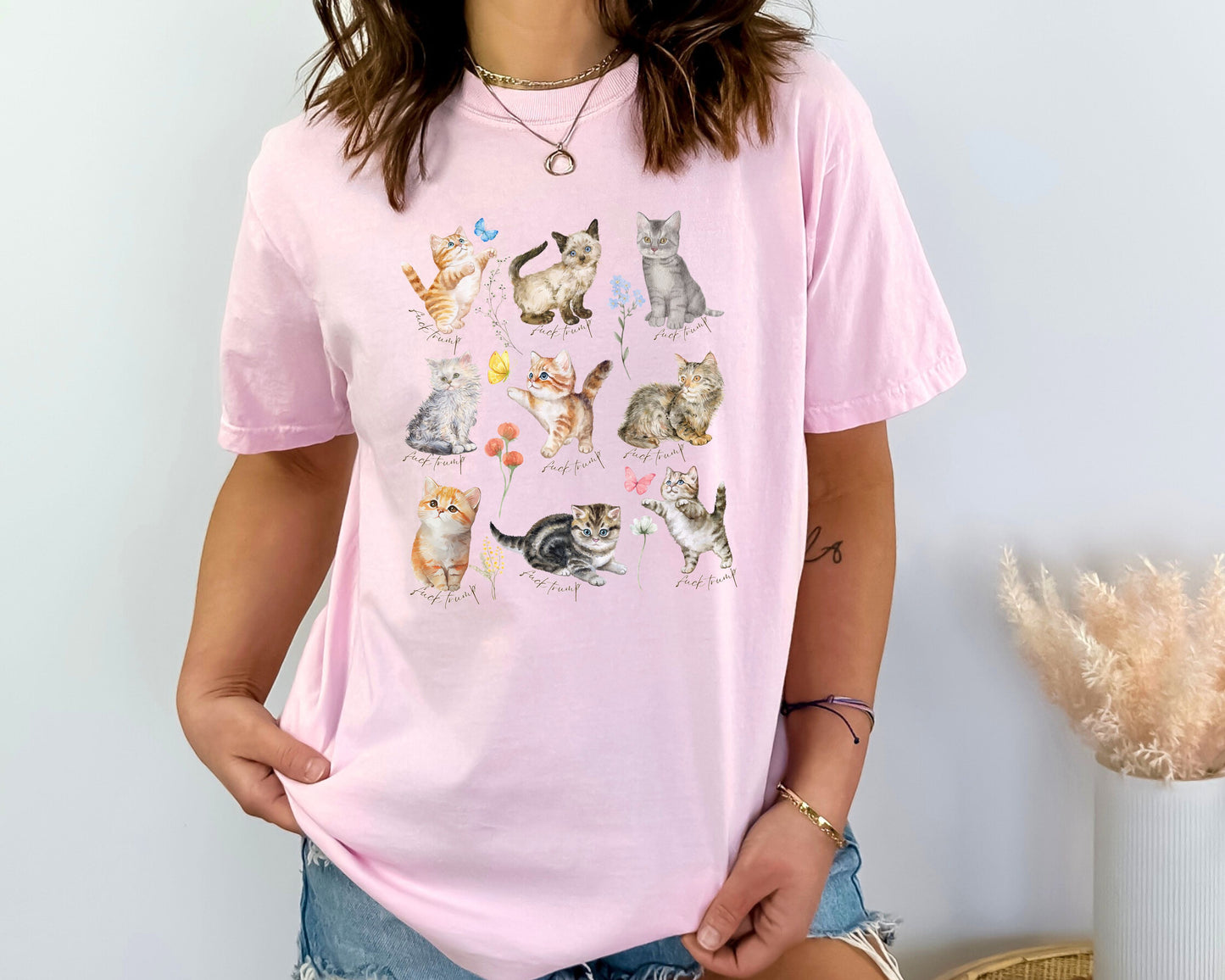 Subtle Fuck Trump Floral Wildflower Kitten Comfort Colors Tee Shirt