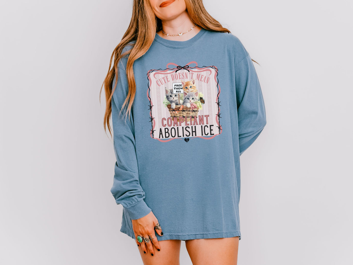 Abolish Ice Kitten Long Sleeved Comfort Colors Tee Shirt
