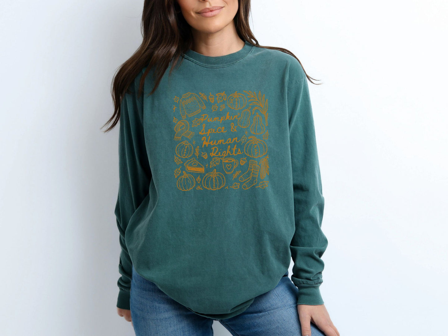 Pumpkin Spice and Human Rights Subtle Fuck Trump Long Sleeved Comfort Colors Shirt