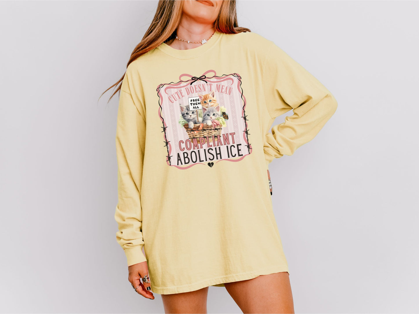 Abolish Ice Kitten Long Sleeved Comfort Colors Tee Shirt