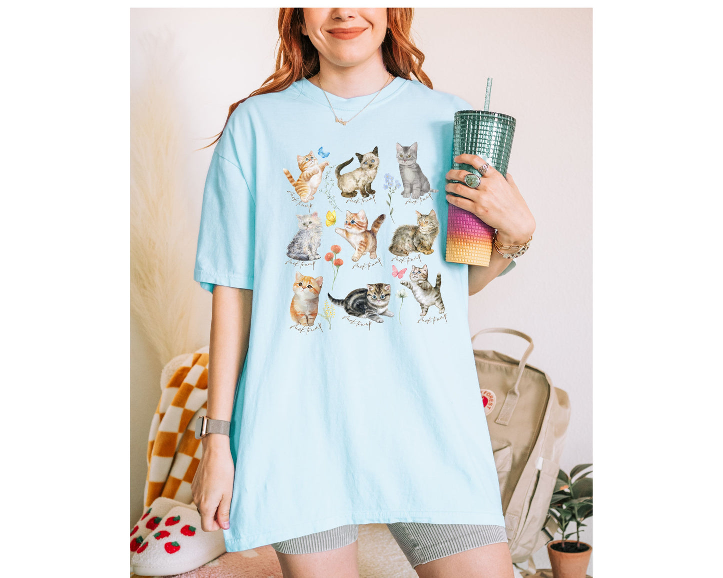 Subtle Fuck Trump Floral Wildflower Kitten Comfort Colors Tee Shirt
