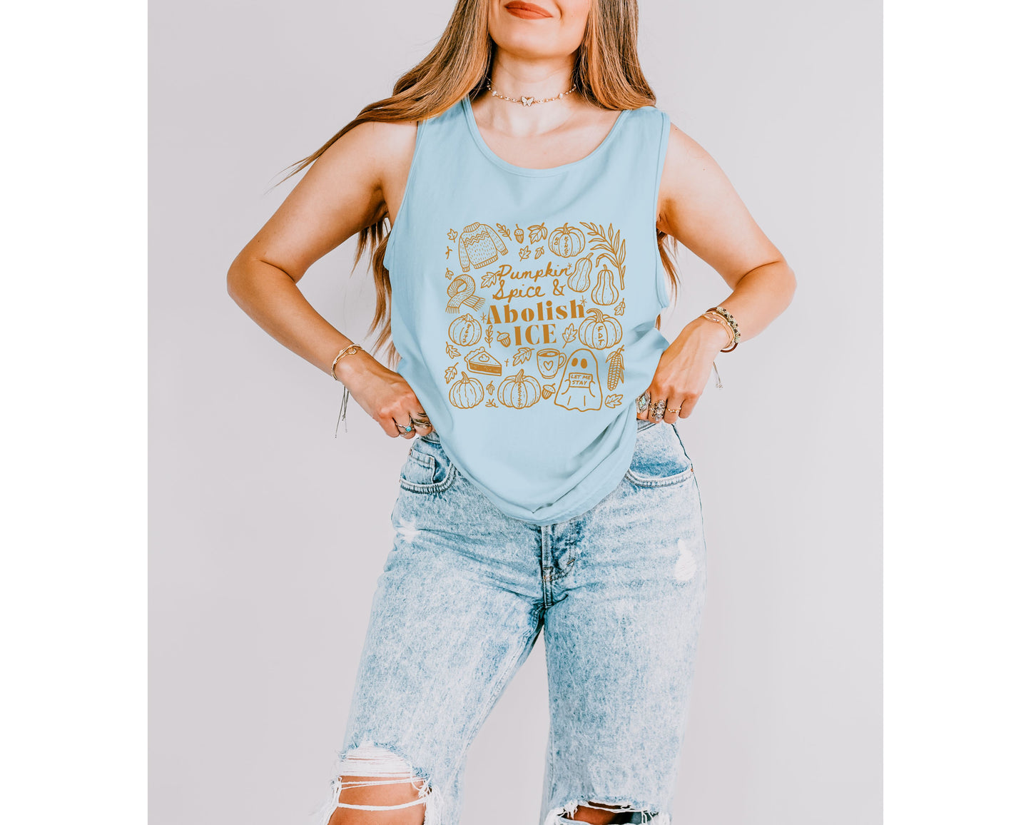 Abolish Ice Fuck Trump Fall Doodles Comfort Colors Tank Top