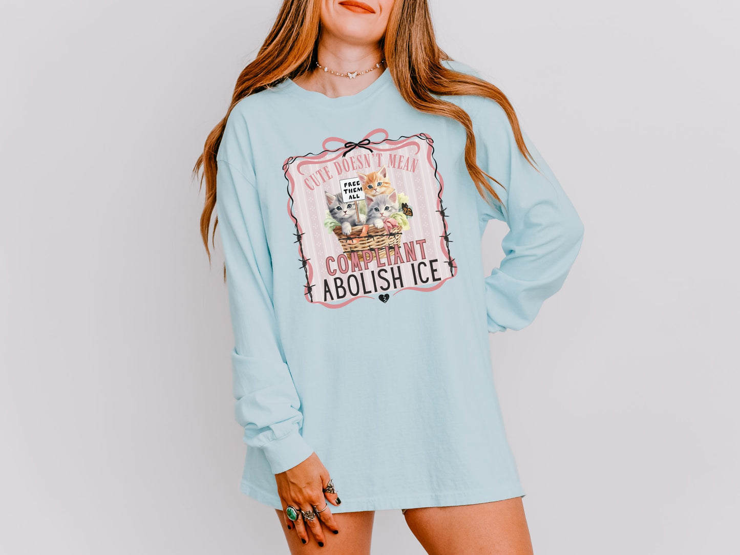 Abolish Ice Kitten Long Sleeved Comfort Colors Tee Shirt