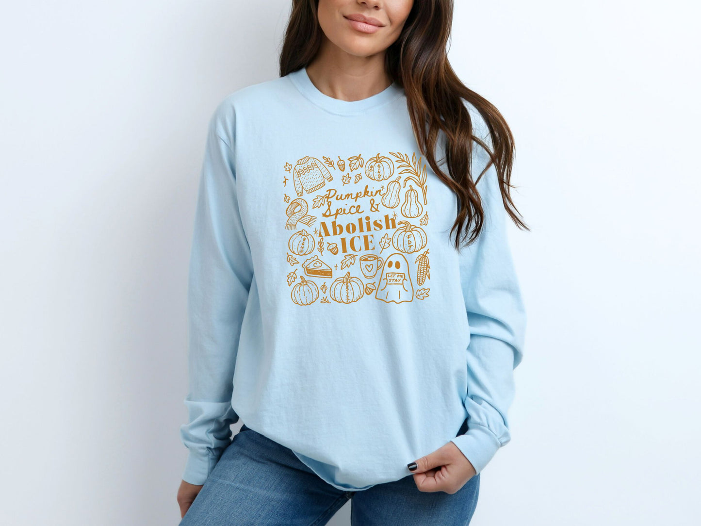 Abolish Ice Fall Doodles Anti Trump Long Sleeved Comfort Colors Tee Shirt