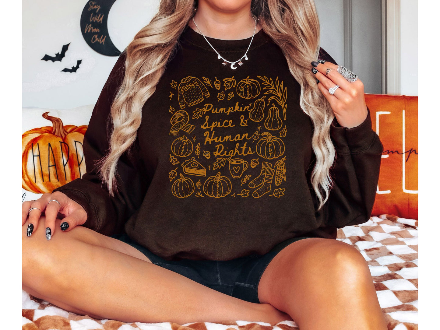 Pumpkin Spice and Human Rights Subtle Fuck Trump Crewneck Sweatshirt