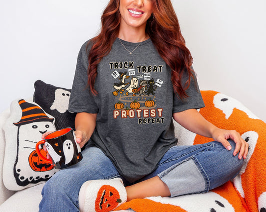 Abolish Ice Anti Trump Trick Treat Protest Repeat Halloween Shirt
