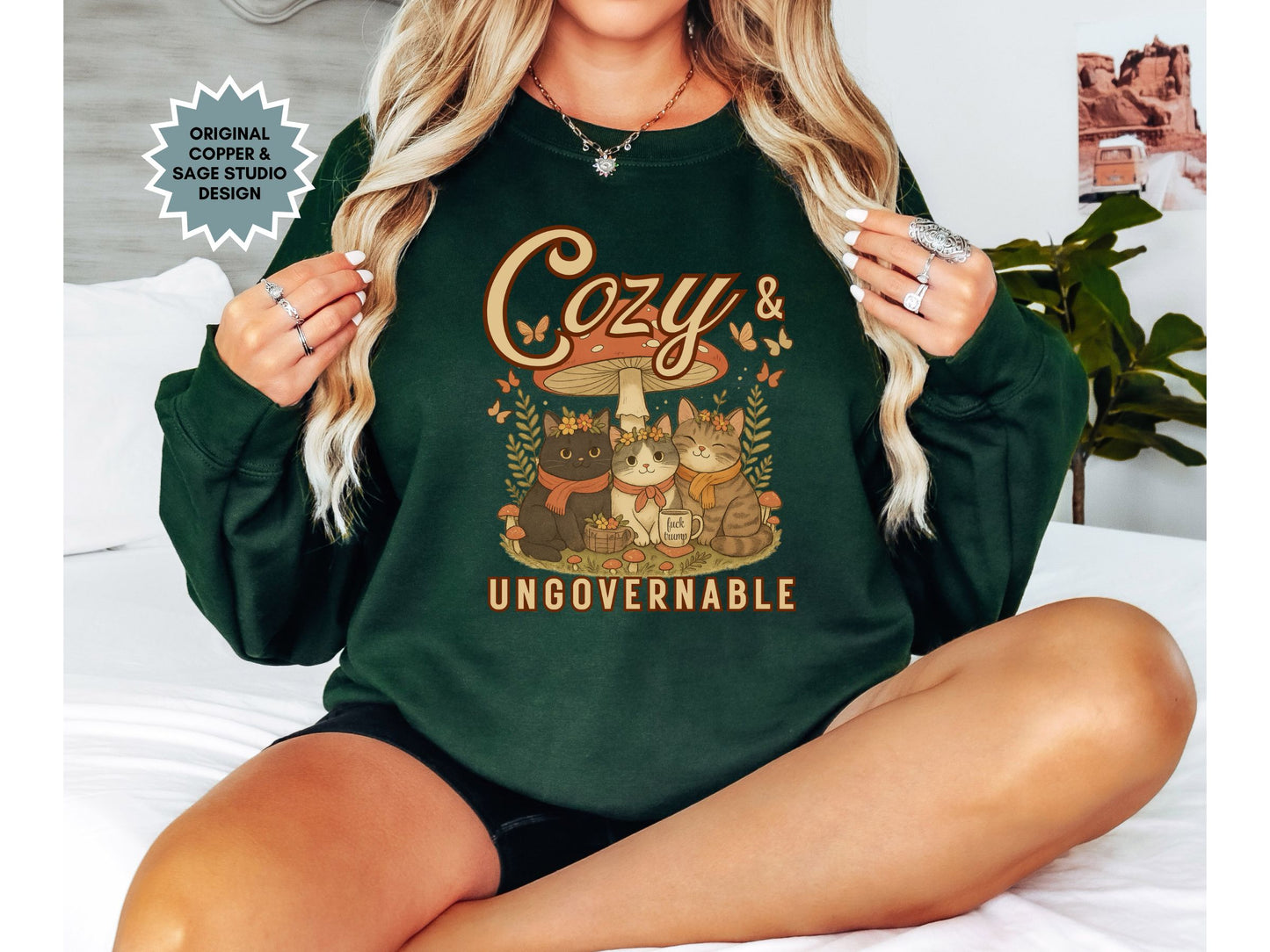 Cozy and Ungovernable Cat Subtle Fuck Trump Crewneck Sweatshirt