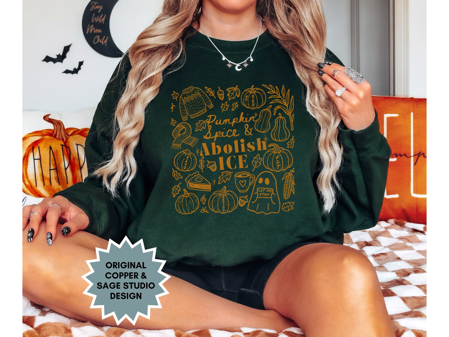 Abolish Ice Anti Trump Fall Doodles Crewneck Sweatshirt