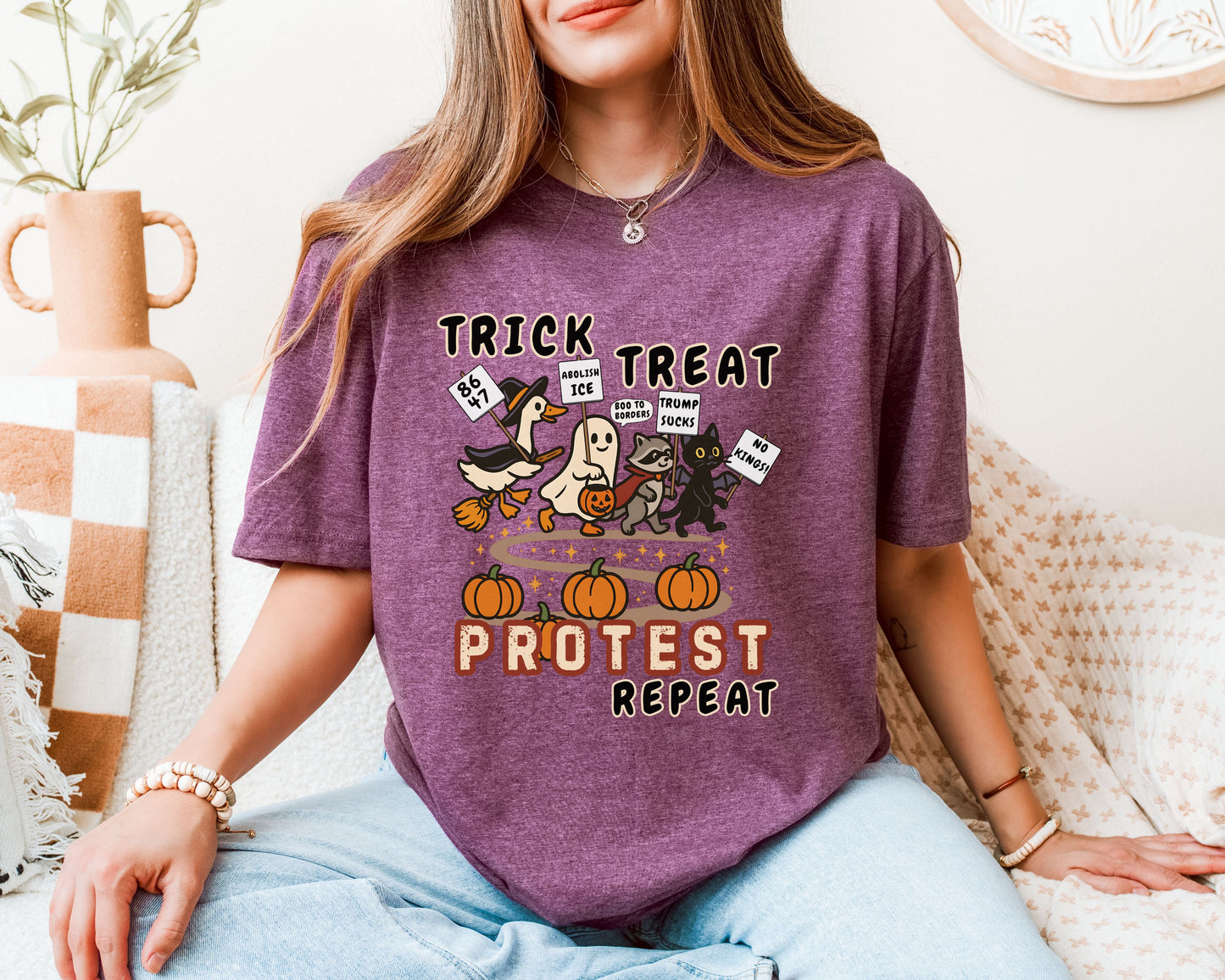 Abolish Ice Anti Trump Trick Treat Protest Repeat Halloween Shirt