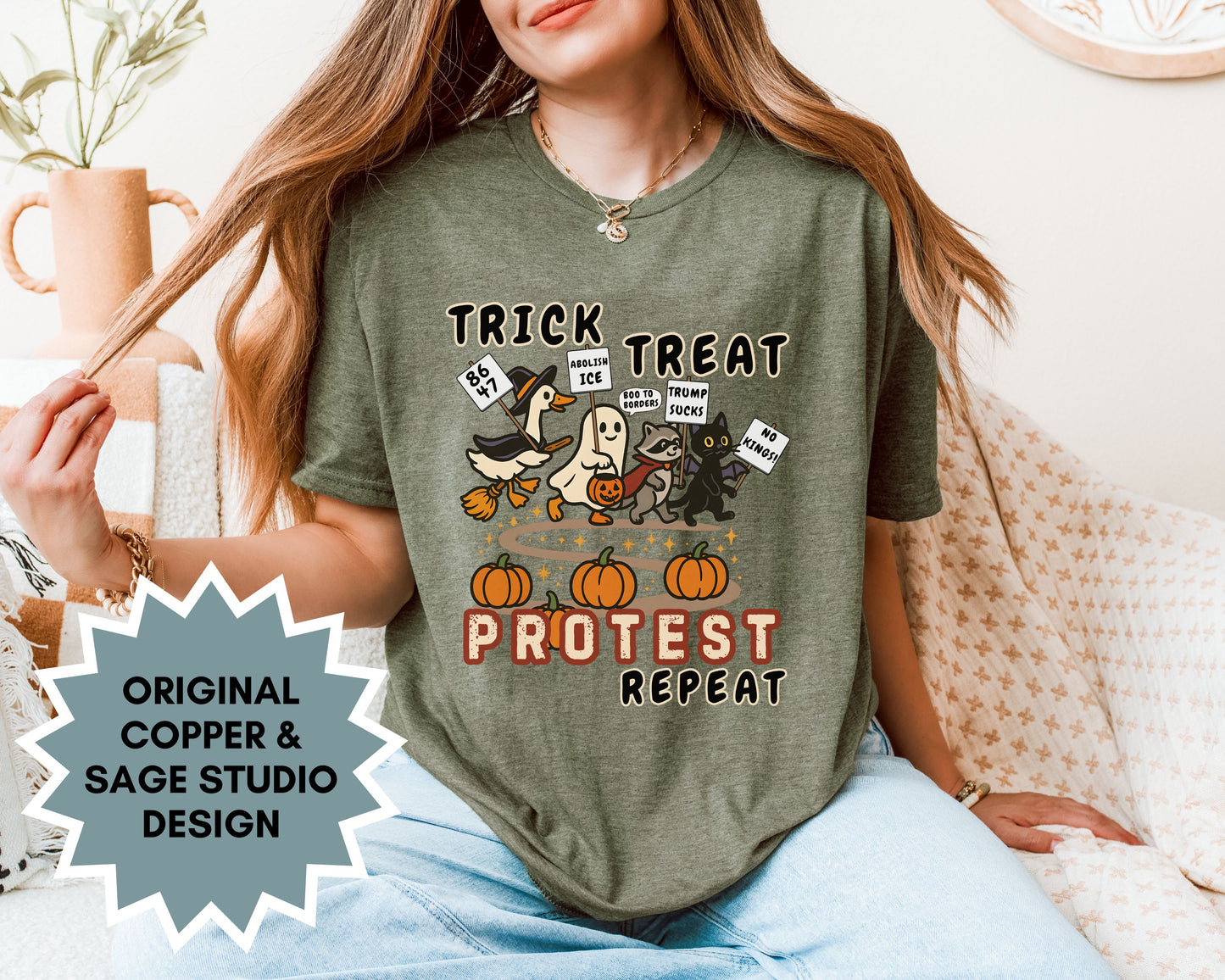 Abolish Ice Anti Trump Trick Treat Protest Repeat Halloween Shirt