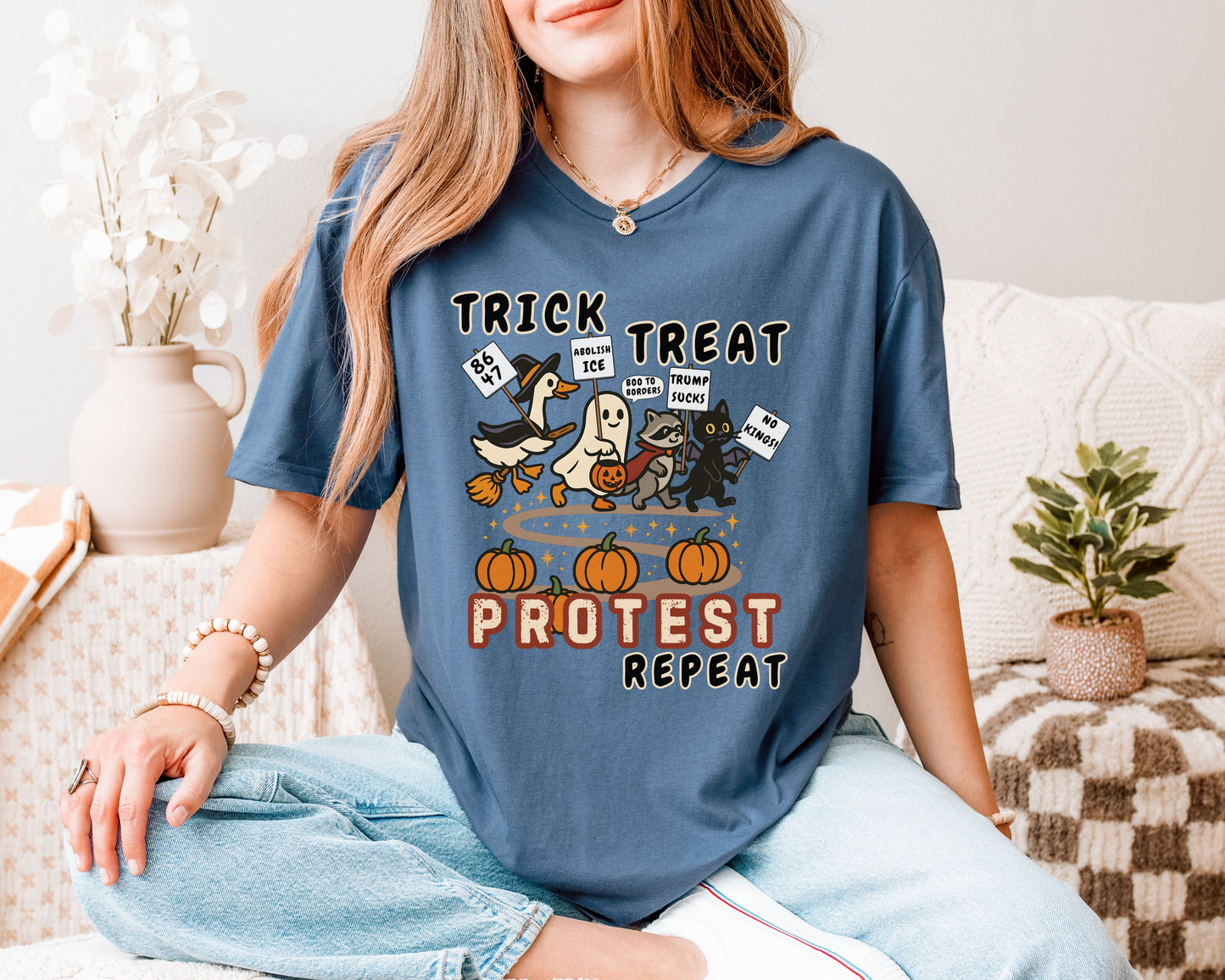 Abolish Ice Anti Trump Trick Treat Protest Repeat Halloween Shirt