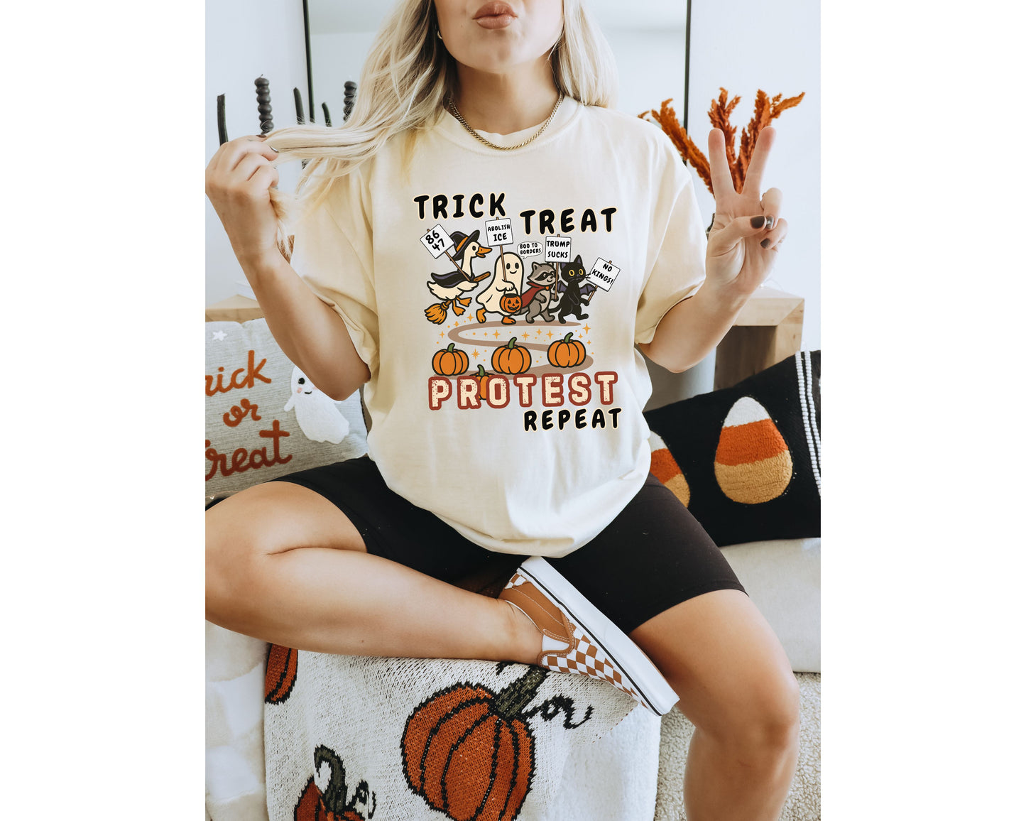 Trick Treat Protest Repeat Anti Trump Comfort Colors Halloween Shirt