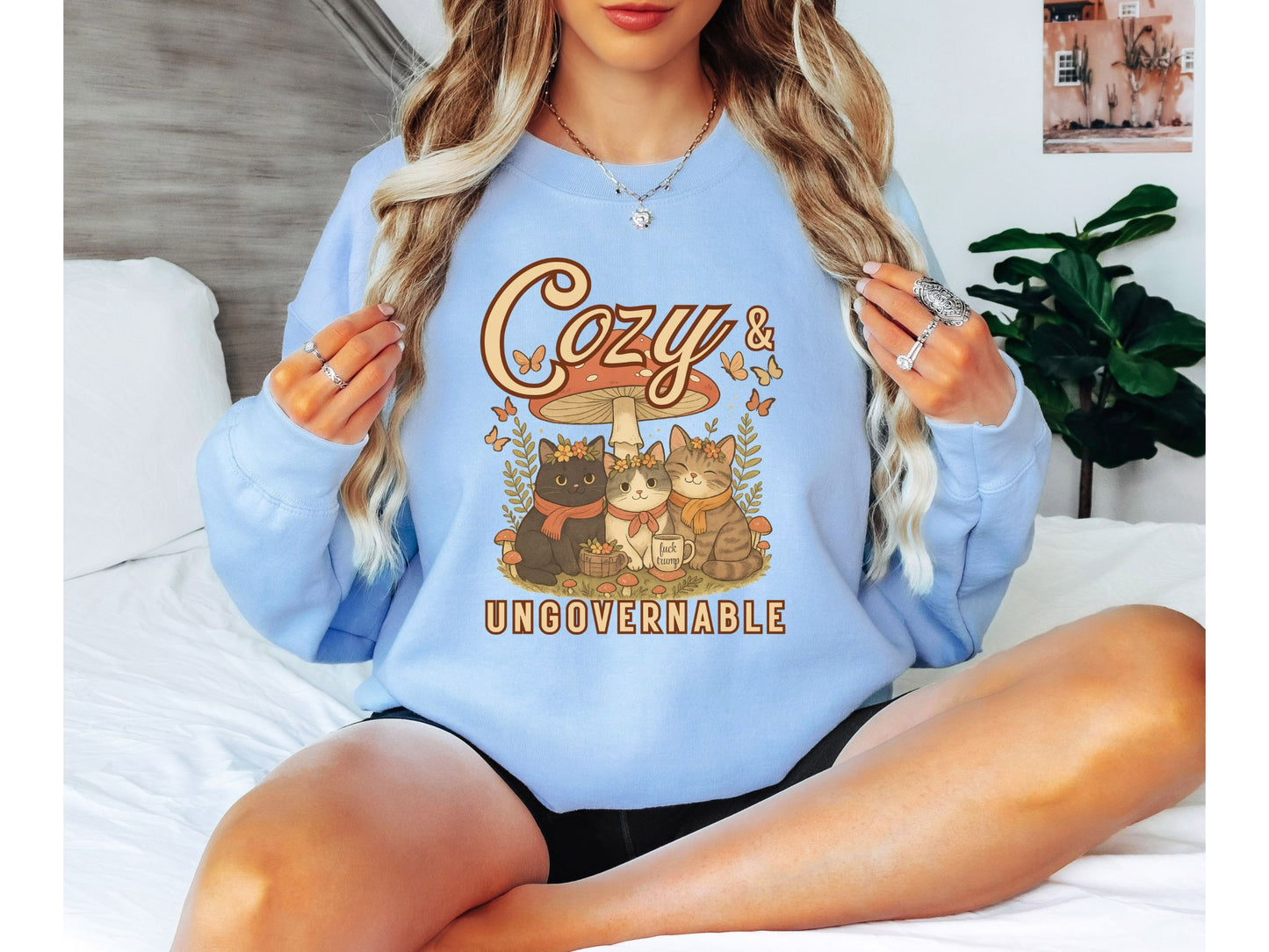 Cozy and Ungovernable Cat Subtle Fuck Trump Crewneck Sweatshirt