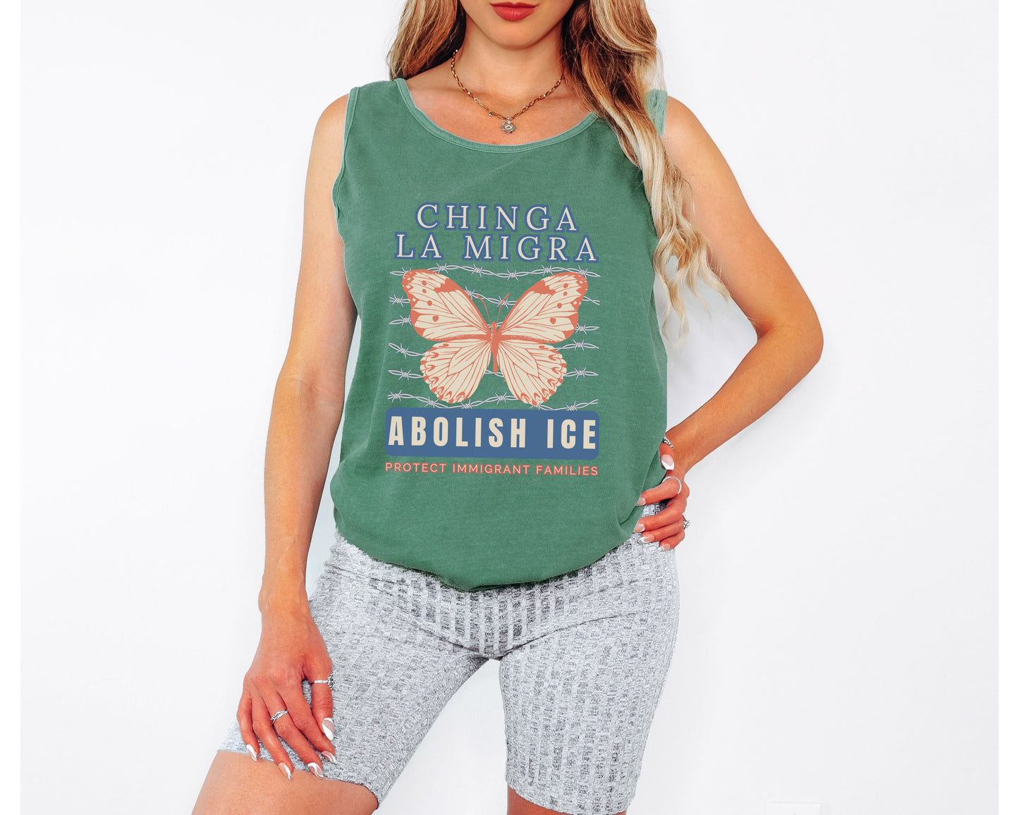 Chinga La Migra Abolish Ice Butterfly Comfort Colors Tank Top