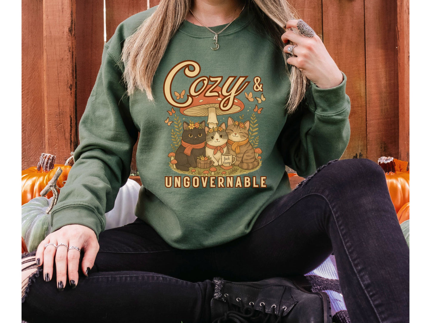 Cozy and Ungovernable Cat Subtle Fuck Trump Crewneck Sweatshirt