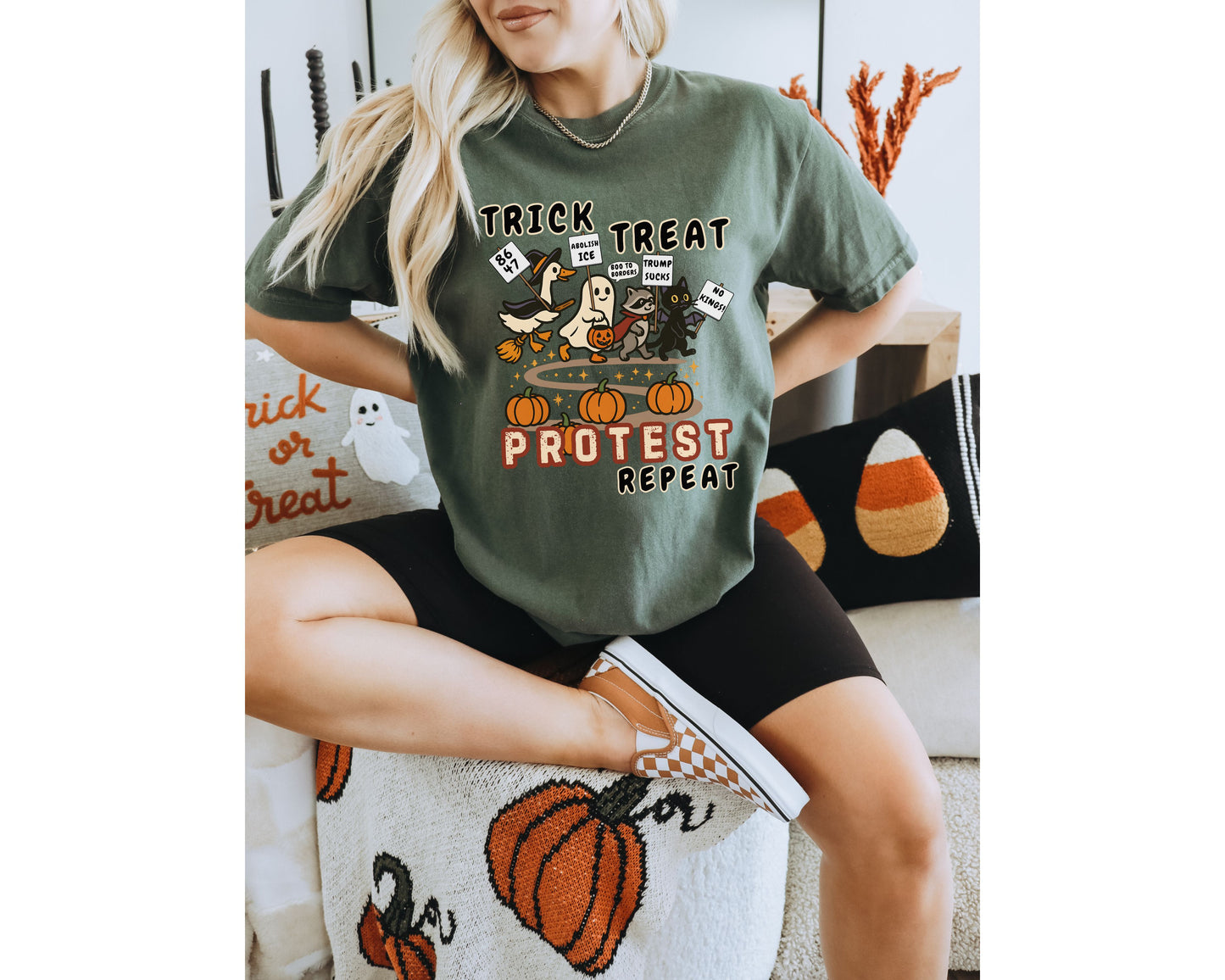 Trick Treat Protest Repeat Anti Trump Comfort Colors Halloween Shirt