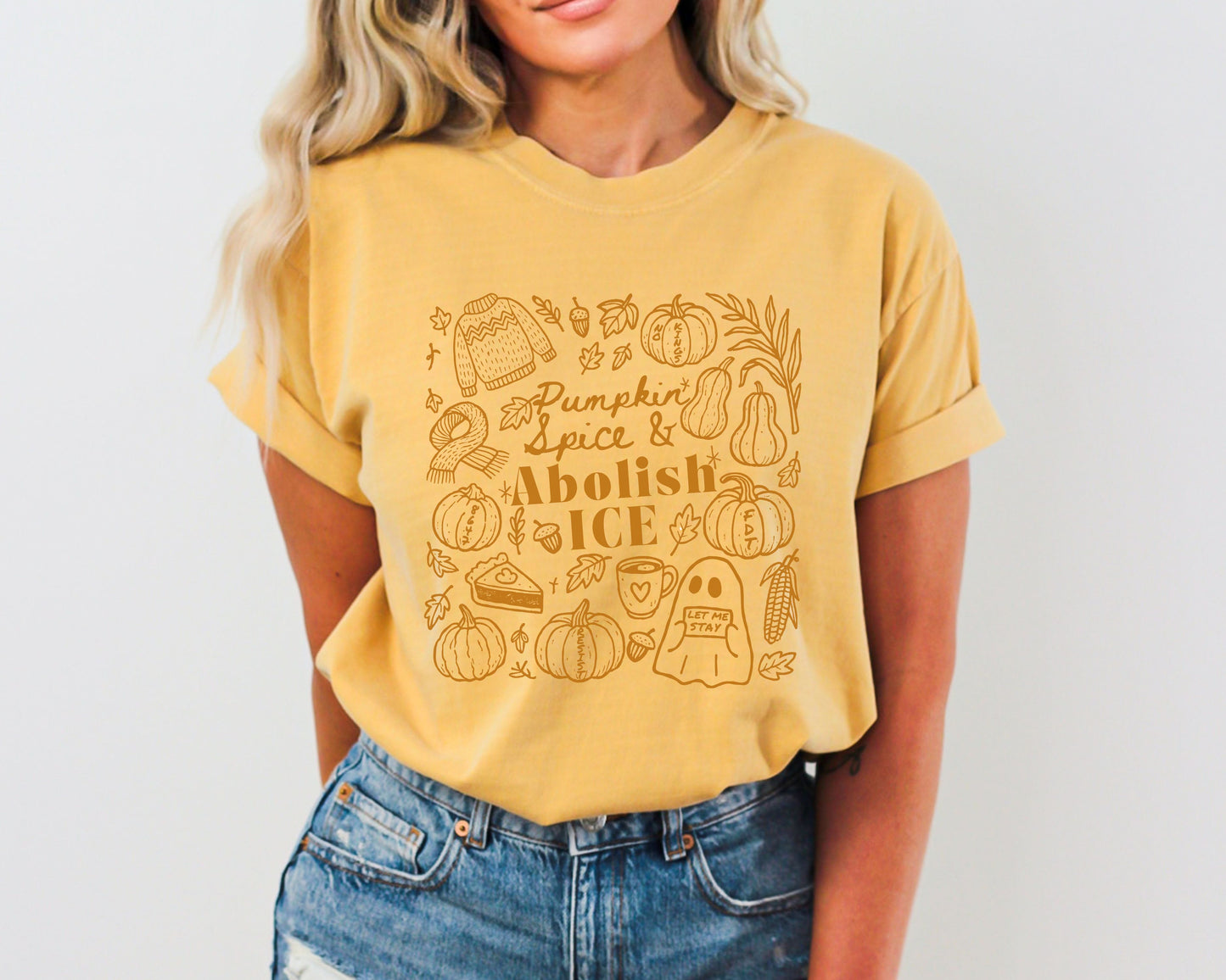 Pumpkin Spice and Abolish Ice Comfort Colors Tee Shirt