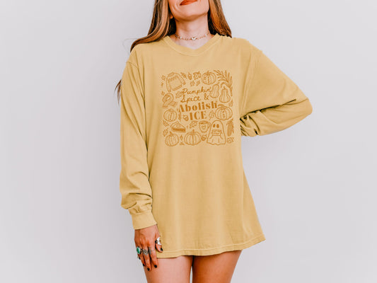 Abolish Ice Fall Doodles Anti Trump Long Sleeved Comfort Colors Tee Shirt