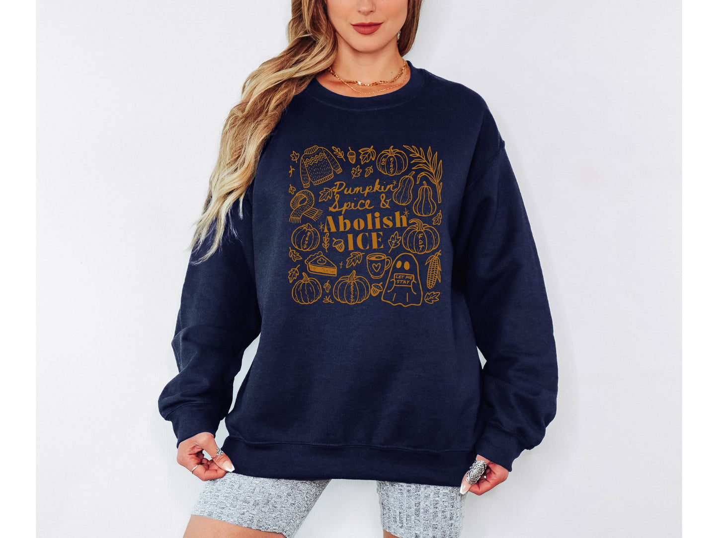 Abolish Ice Anti Trump Fall Doodles Crewneck Sweatshirt