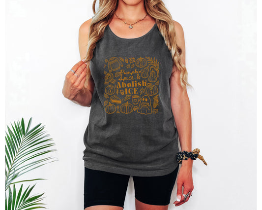 Abolish Ice Fuck Trump Fall Doodles Comfort Colors Tank Top