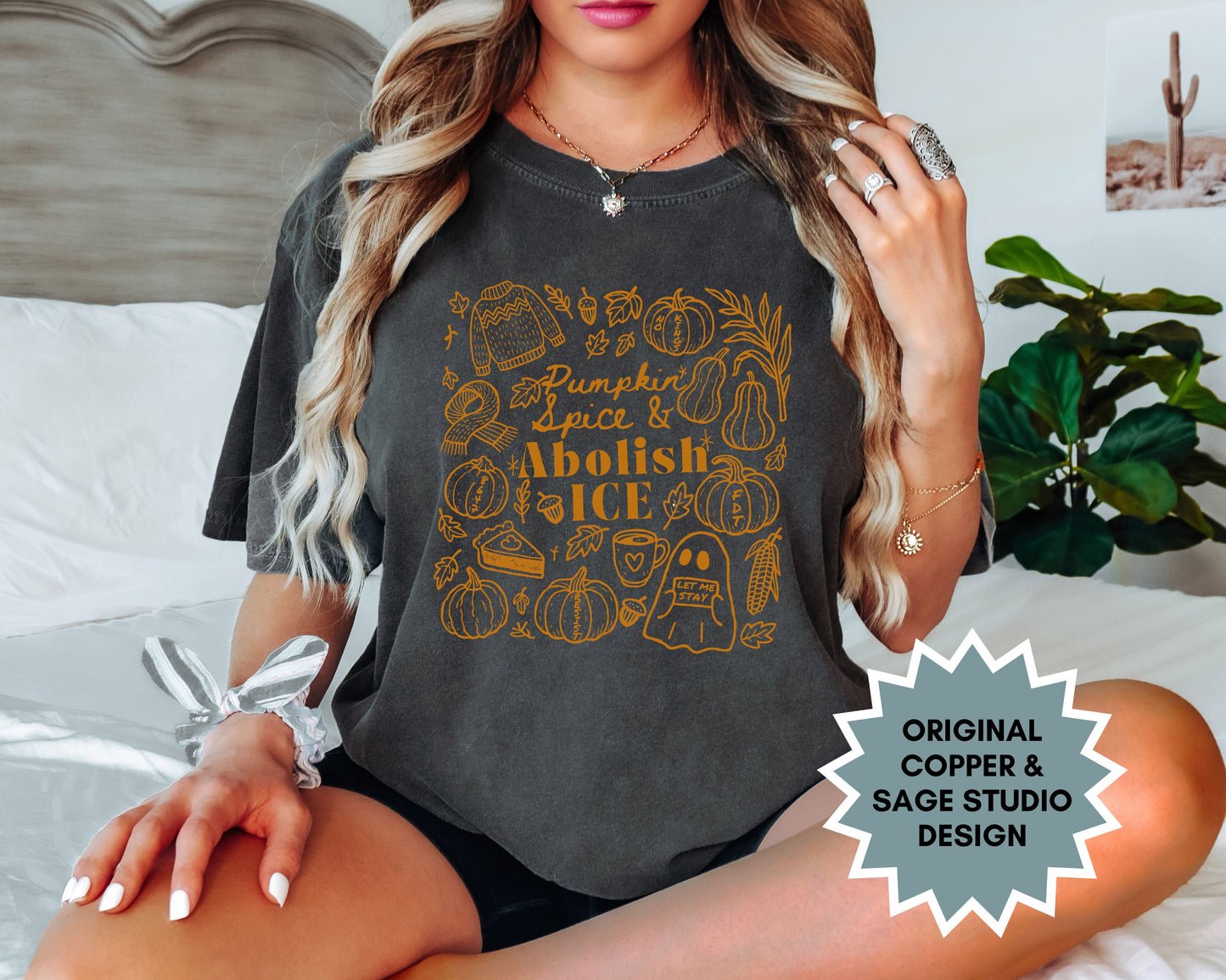 Pumpkin Spice and Abolish Ice Comfort Colors Tee Shirt