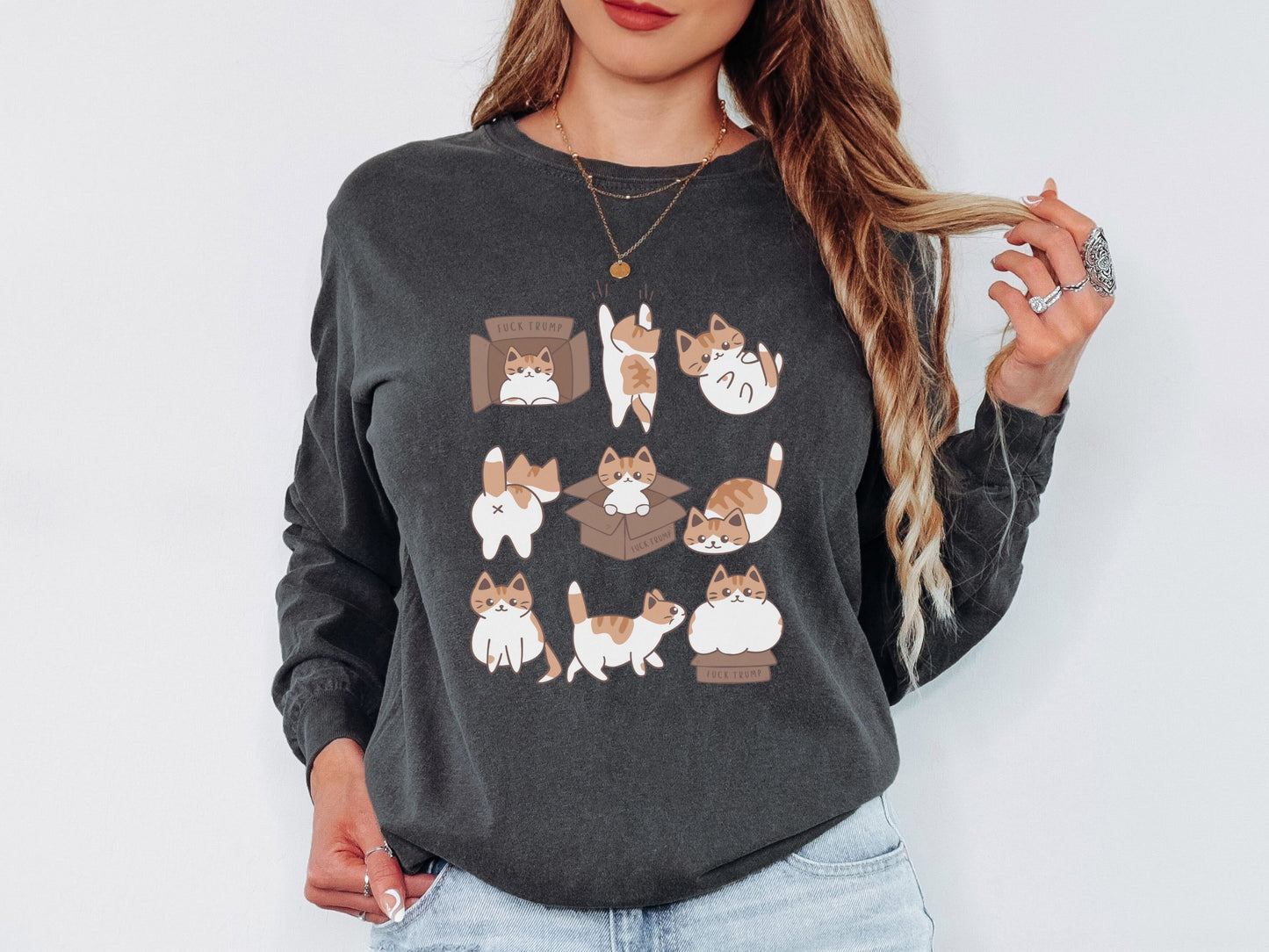 Calico Cat Fuck Trump Comfort Colors Long Sleeved Tee Shirt