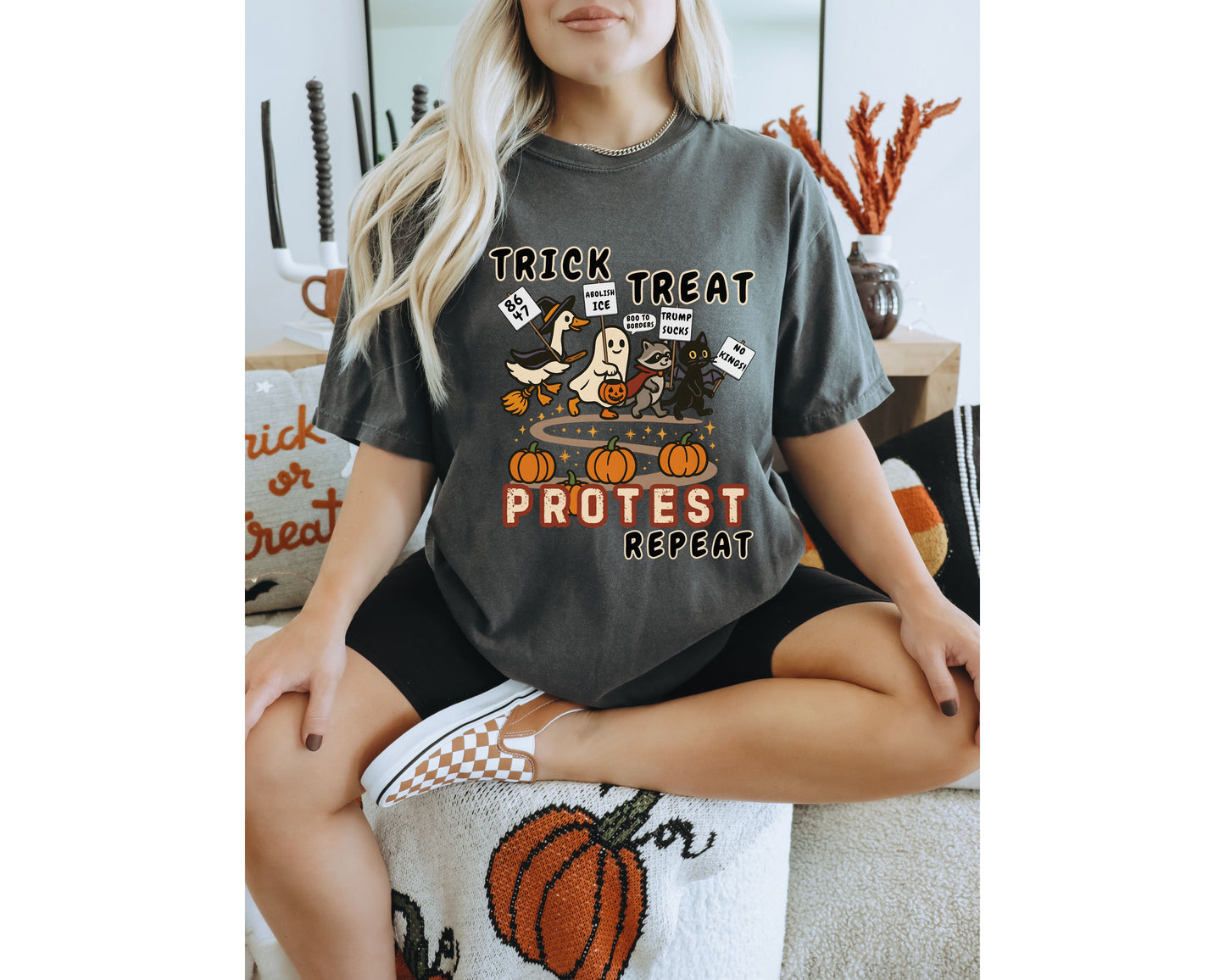Trick Treat Protest Repeat Anti Trump Comfort Colors Halloween Shirt