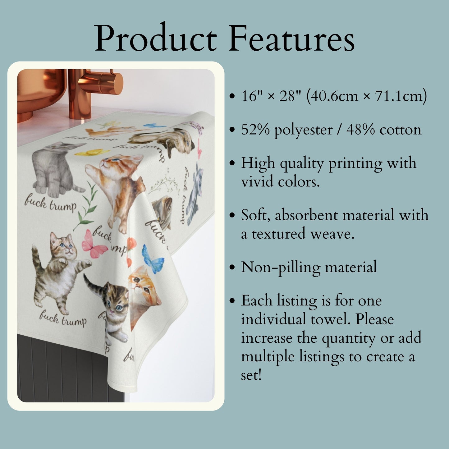 Fuck Trump Hand Towel Snarky Kitten Dish Towel