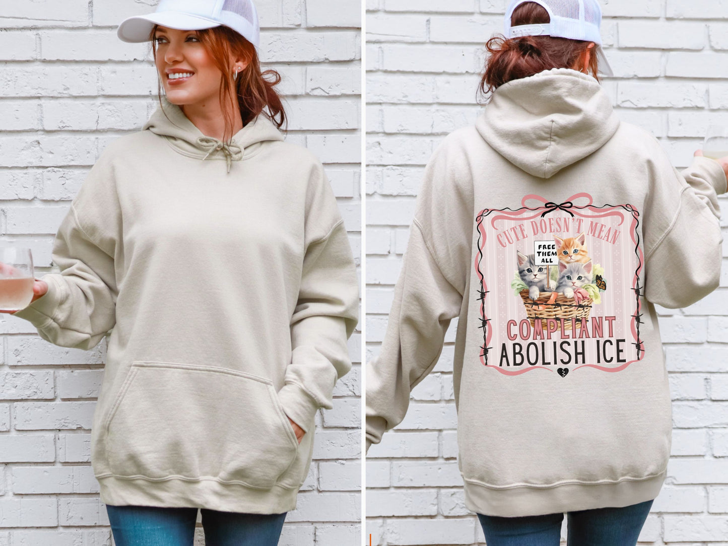 Abolish Ice Kitten Pro Immigrant Hooded Sweatshirt