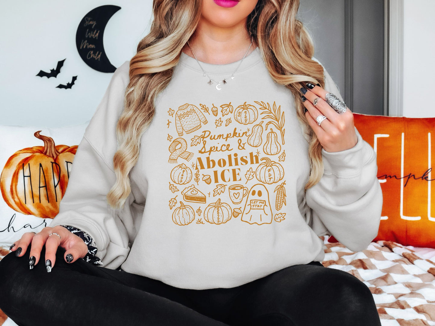 Abolish Ice Anti Trump Fall Doodles Crewneck Sweatshirt