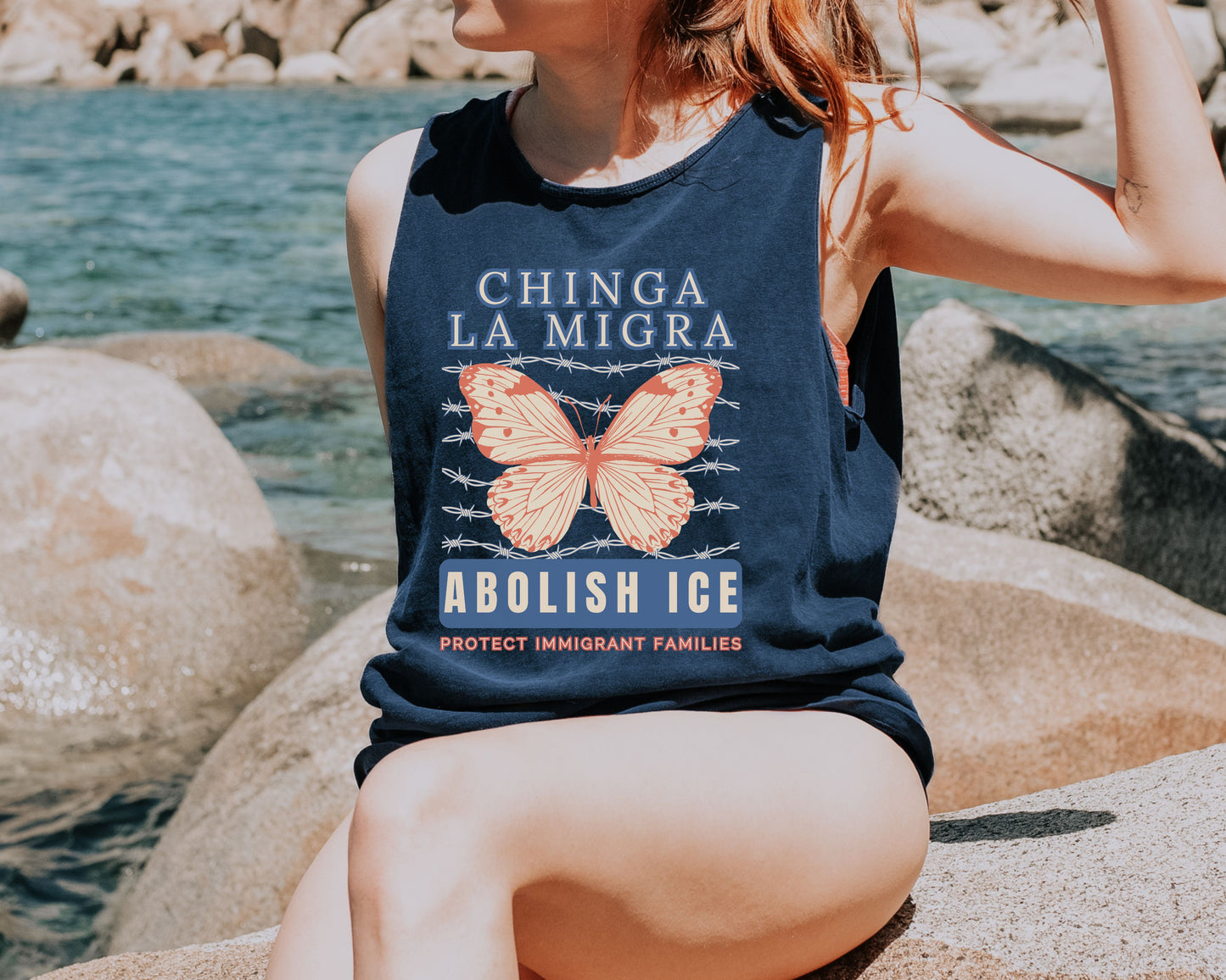 Chinga La Migra Abolish Ice Butterfly Comfort Colors Tank Top