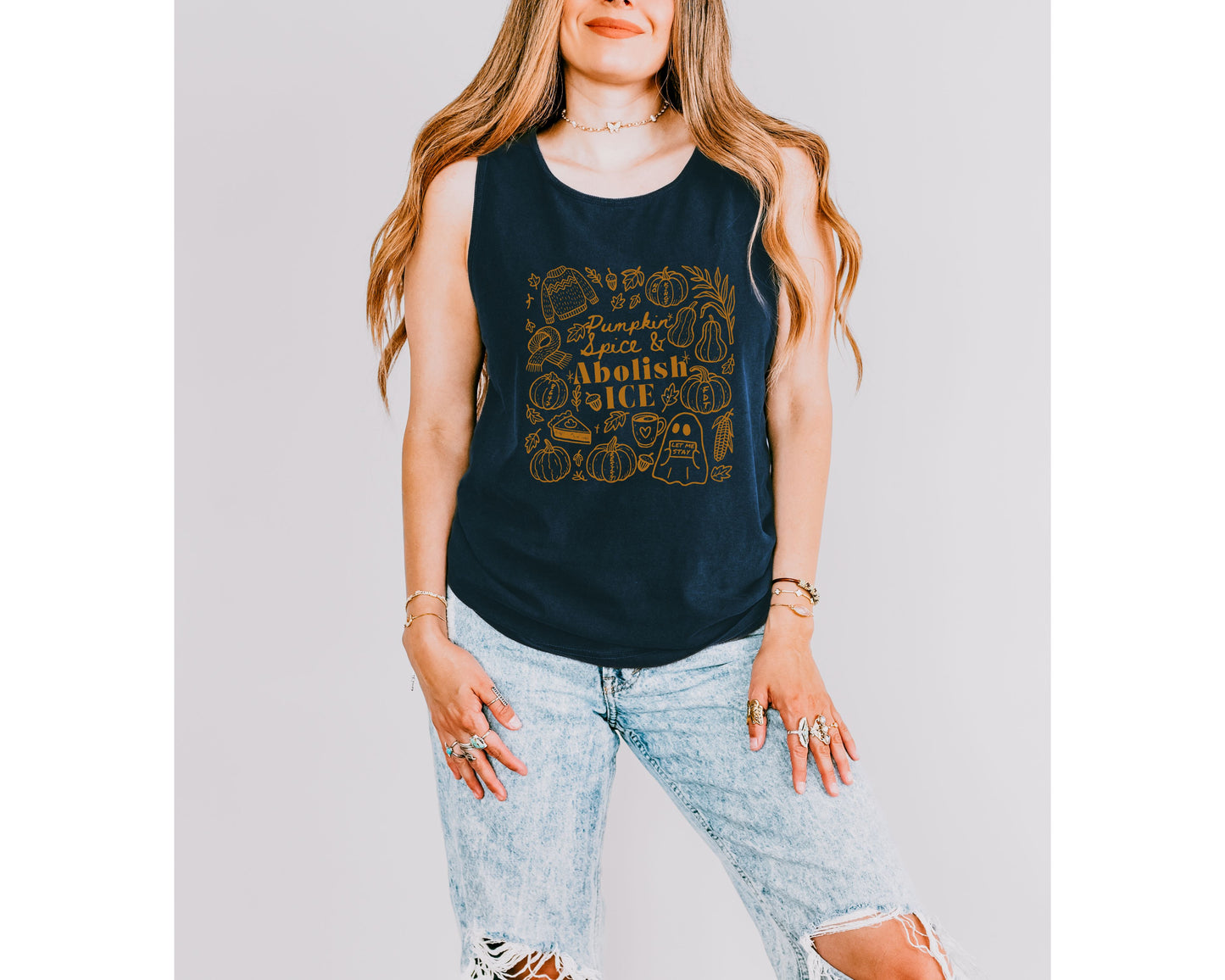 Abolish Ice Fuck Trump Fall Doodles Comfort Colors Tank Top