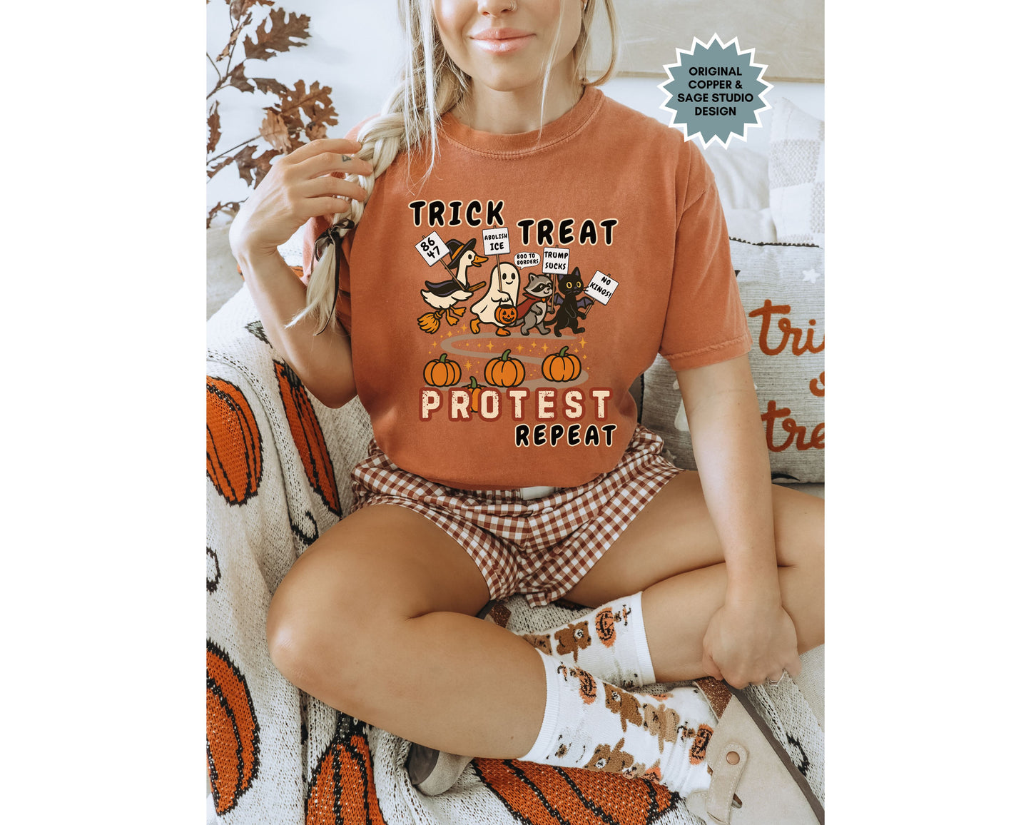 Trick Treat Protest Repeat Anti Trump Comfort Colors Halloween Shirt