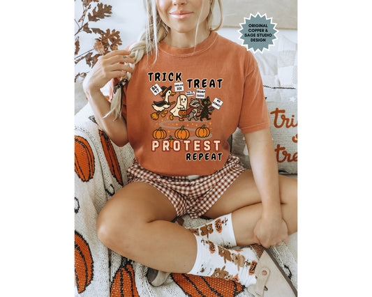 Trick Treat Protest Repeat Anti Trump Comfort Colors Halloween Shirt