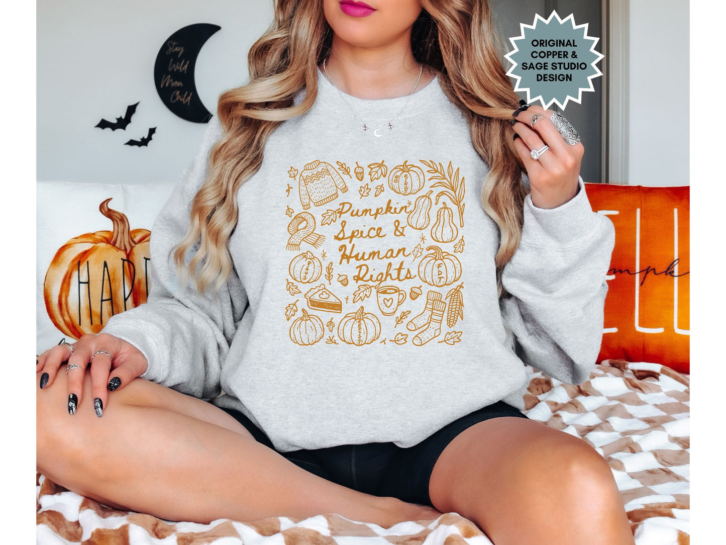 Pumpkin Spice and Human Rights Subtle Fuck Trump Crewneck Sweatshirt