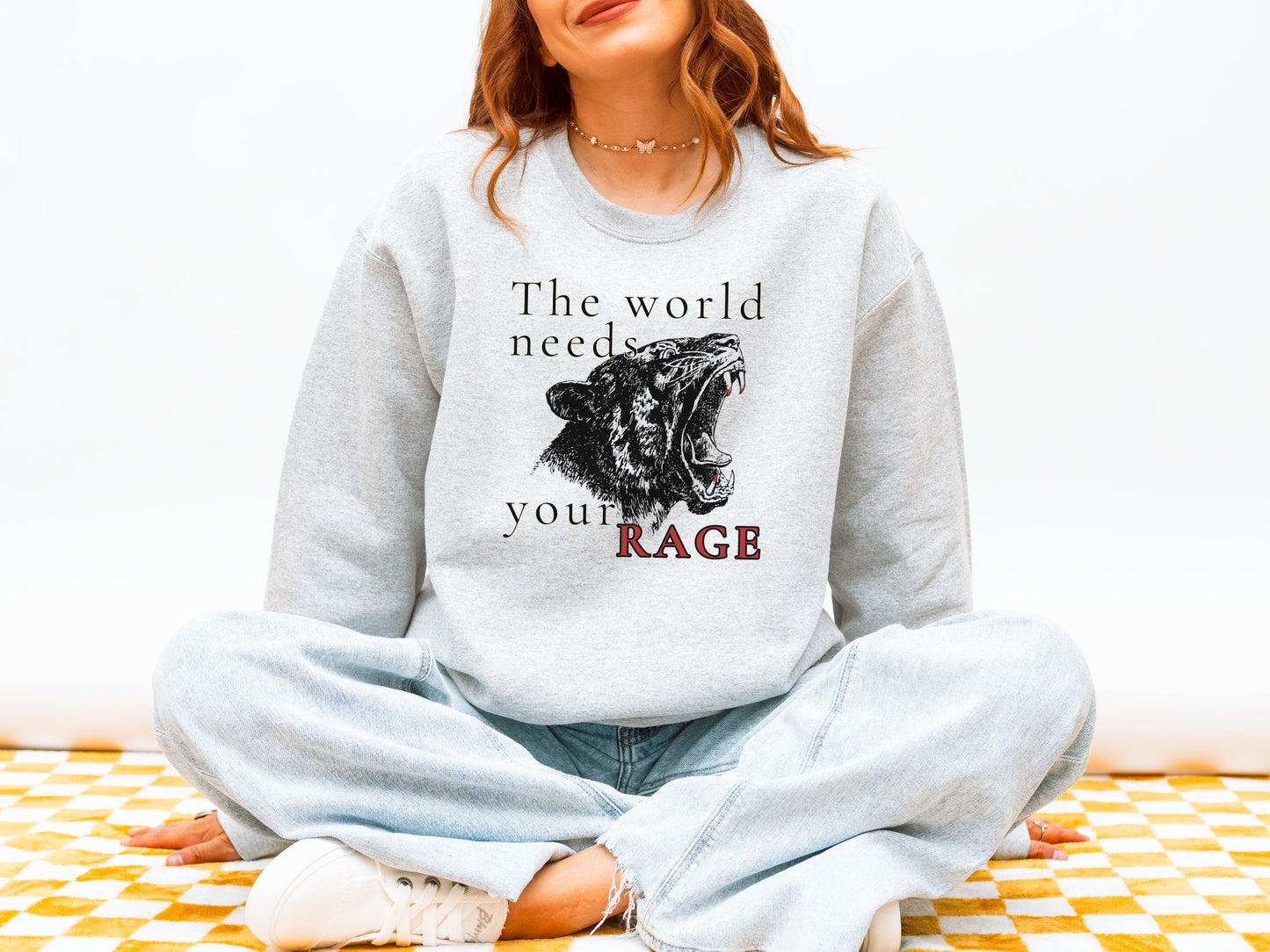 The World Needs Your Rage Tiger Crewneck Sweatshirt